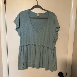 Boutique Brand Sew In Love Size 3X Heathered Sky Blue Babydoll Top